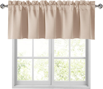 Beige Valances for Windows Rod Pocket Room Darkening Small Window Curtains , 52" W x 18" L, 1 Panel