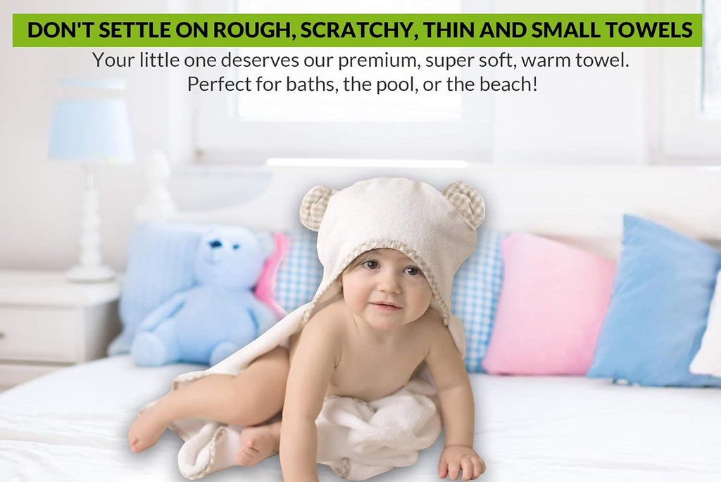 Premium Organic Baby Towel Set - Soft Viscose Bamboo Hooded Towel & Washcloth - Girl & Boy Bath Essentials