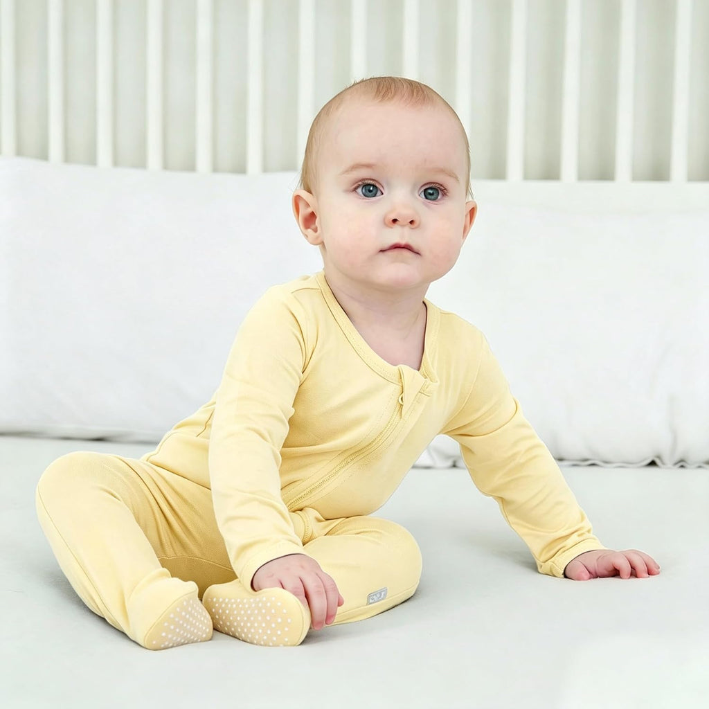 2 Pack Long Sleeve Bamboo Rayon Romper One-Piece Double Zipper Footies