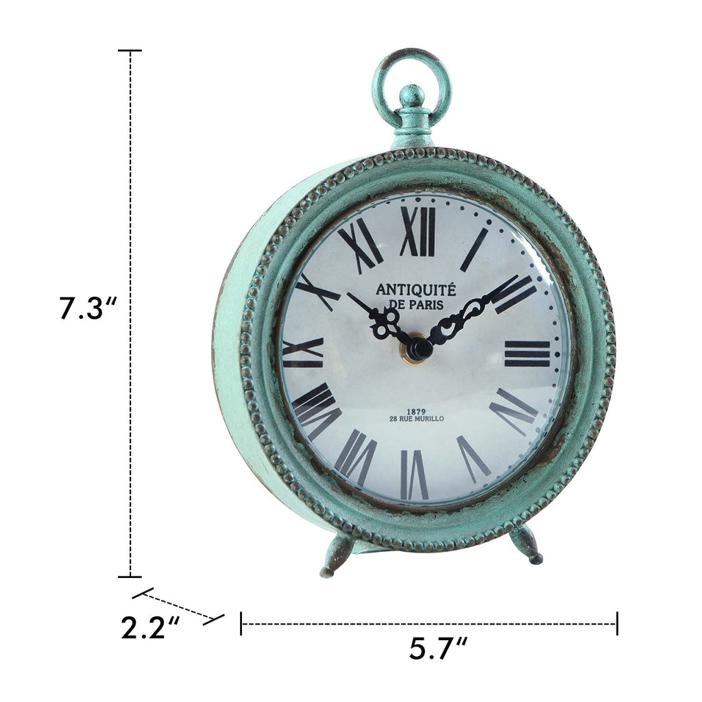 Antique Table Clock Silent Non-Ticking, Shelf Desk Top Clock Battery Operated Rustic Distressed Design, Shabby Chic