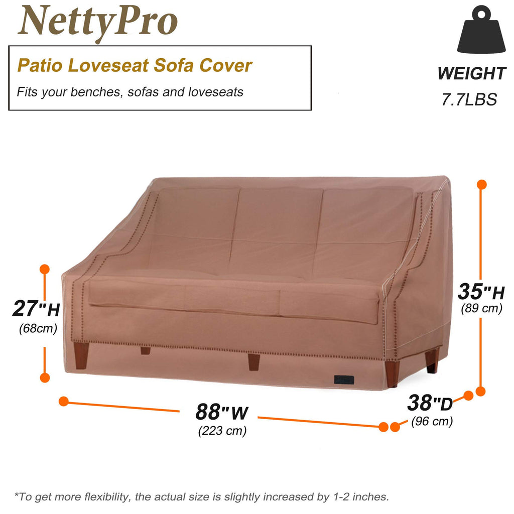 Patio Furniture Sofa Cover 3 Seater Waterproof, 88"W x 38"D x 35"H