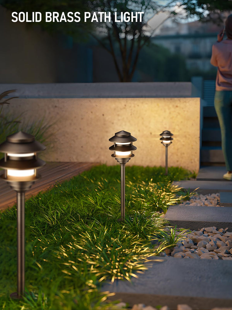 12V Cast Brass Pagoda Path Light, Bronze