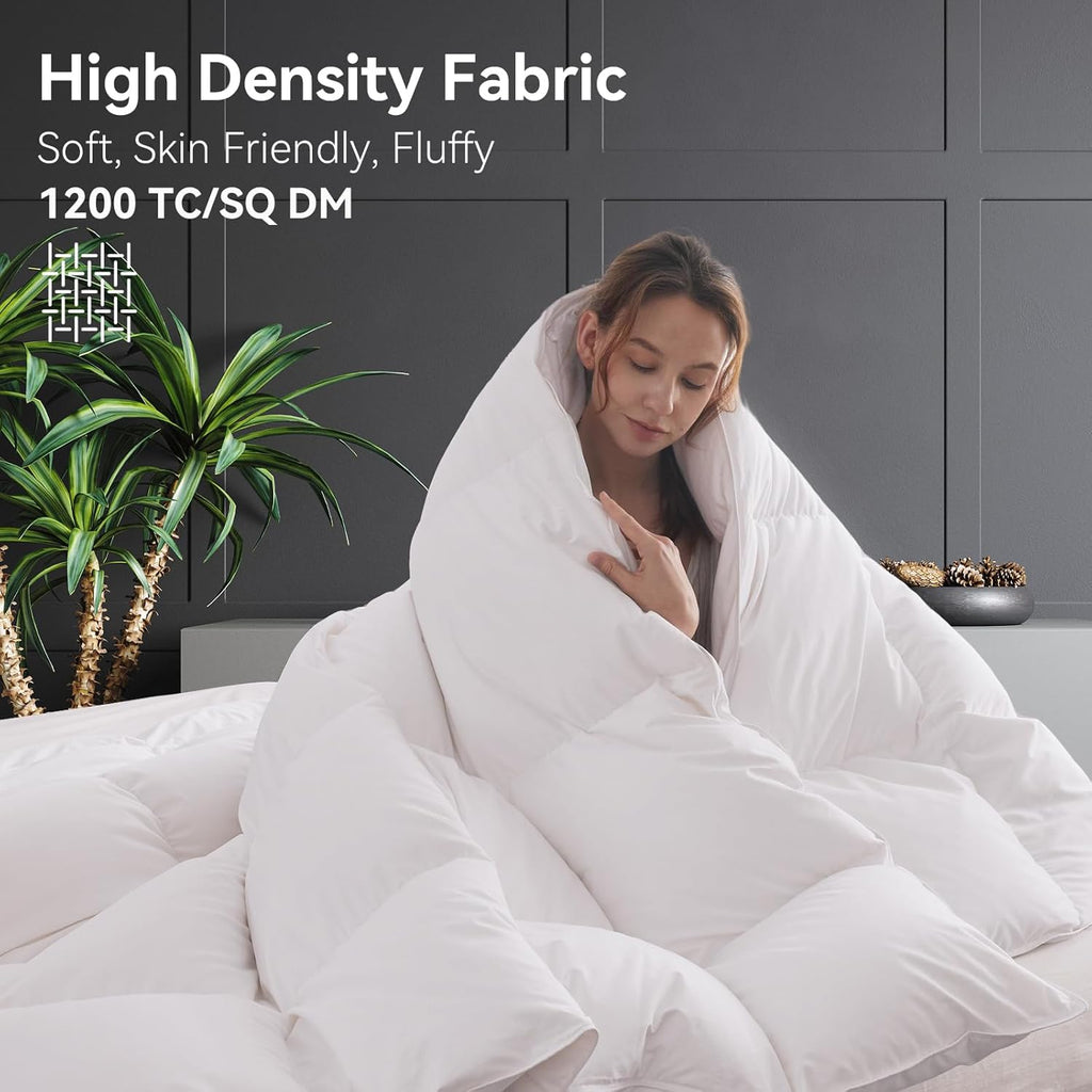 Goose Feather Down Fiber Comforter Queen, 100% Organic Cotton Fabric Duvet Insert,1200TC,750+Fill Po