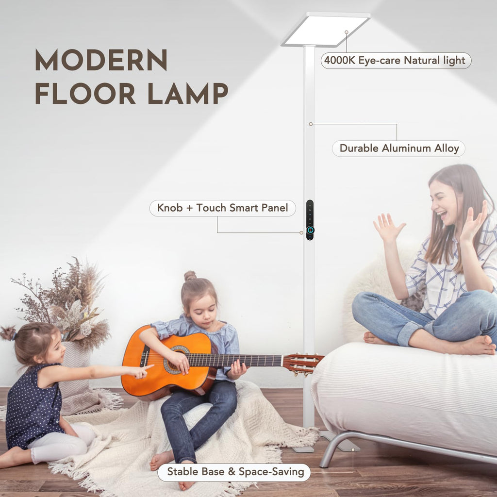 Led Bright Floor Lamp, Eye Care Reading Light, 4000K Daylight