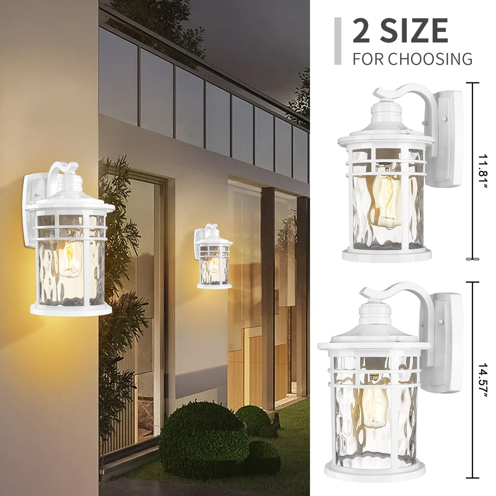Outdoor Wall Light Fixture, 2pcs 14.57inch Large Outside Porch Lights Wall Mounted Water Ripple Glass Exterior