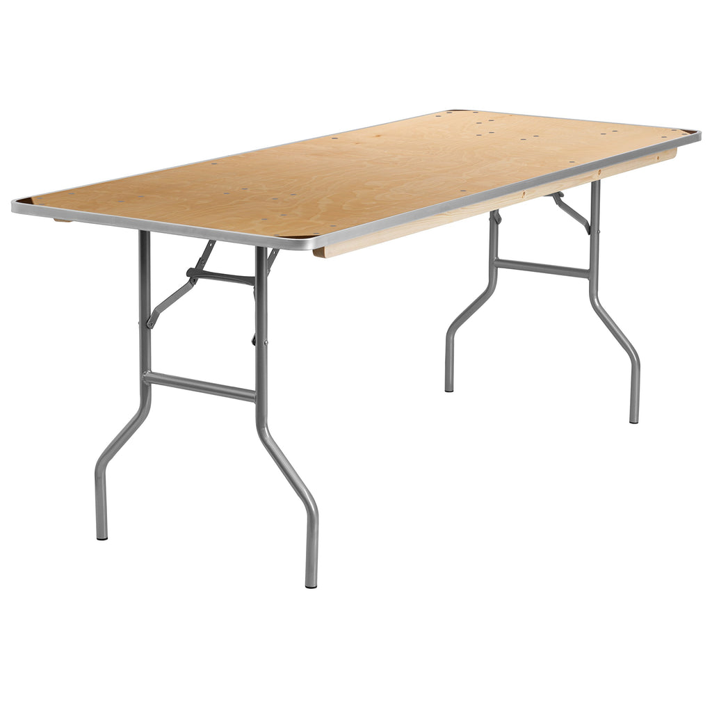6 ft Birchwood Folding Banquet Table with Corner Guards, 72" x 30"
