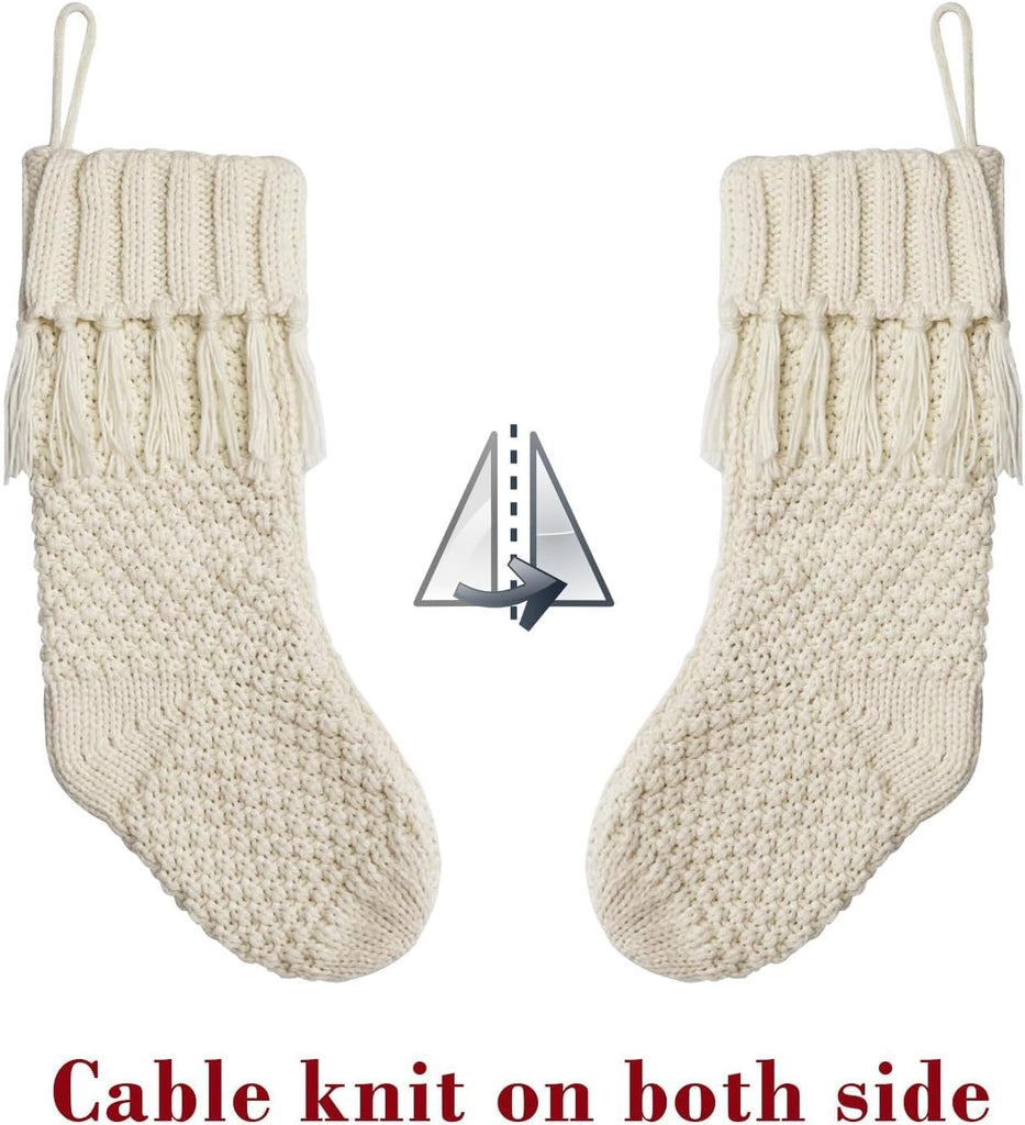 Farmhouse Personalized Knitted Christmas Stockings, 3 Packs 18 inche Knit Christmas Stockings, Rustic Farmhouse Boho