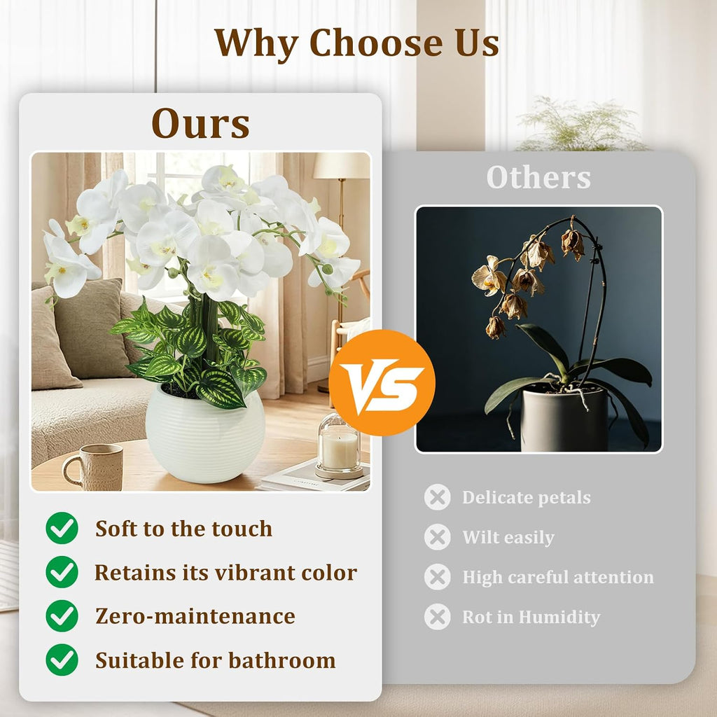 Orchids Artificial Flowers 18in with White Pot Real Touch Fake Orchid