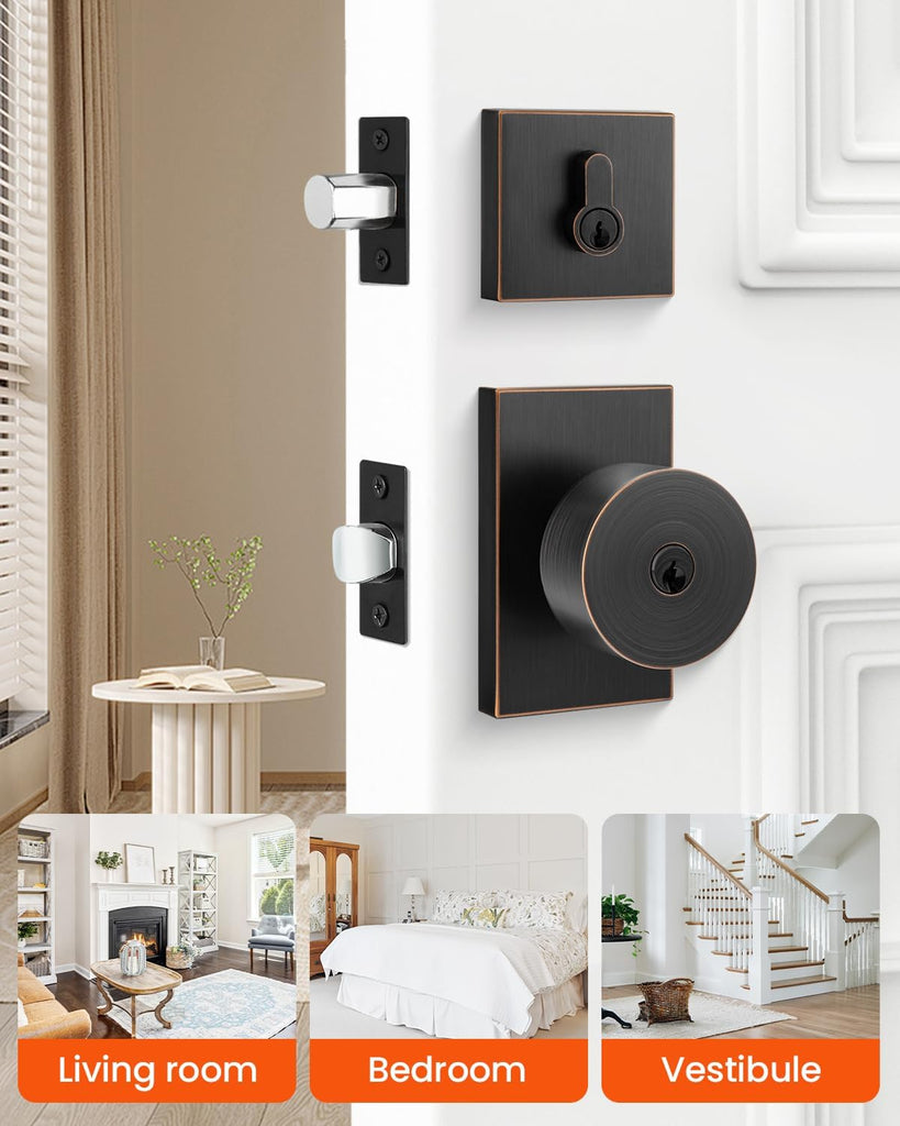 Keyed Alike Oil Rubbed Bronze Exterior Door Knob with Deadbolt 1Pack