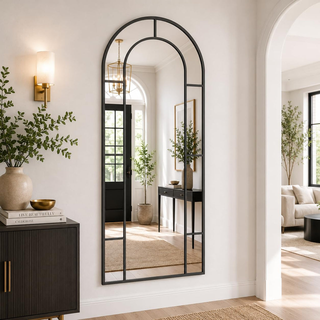 Full Length Mirror, 65"x22" Oversize Body Windowpane Mirror (Black)