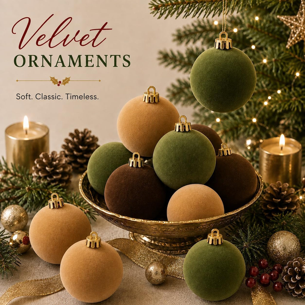 Christmas Tree Ornaments Velvet Balls 15Pcs Xmas Tree Decor 3.15 "