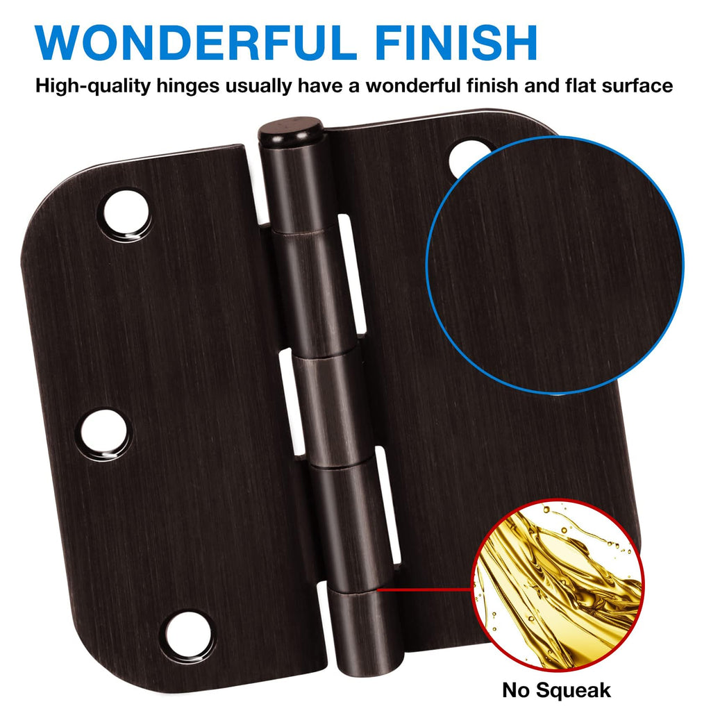 Rounded Door Hinges 3.5" x 3 1/2 Inch Oil Rubbed Bronze 3 Pack