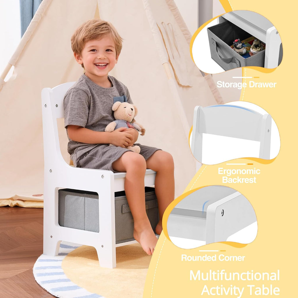 Wood Toddler Table and Chair Set, Kids Activity Desk, White Gray