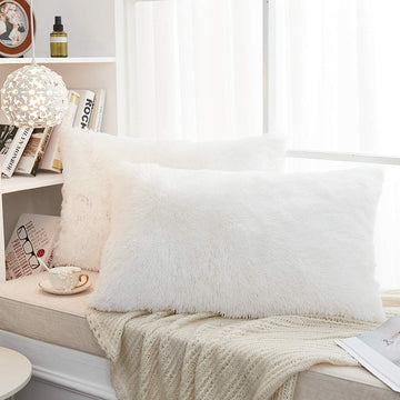 Long Faux Fur Soft Soild Decorative Pillowcase Oblong Fluffy Throw Pillow Cover Velvet Shaggy Plush Cushion Case Set