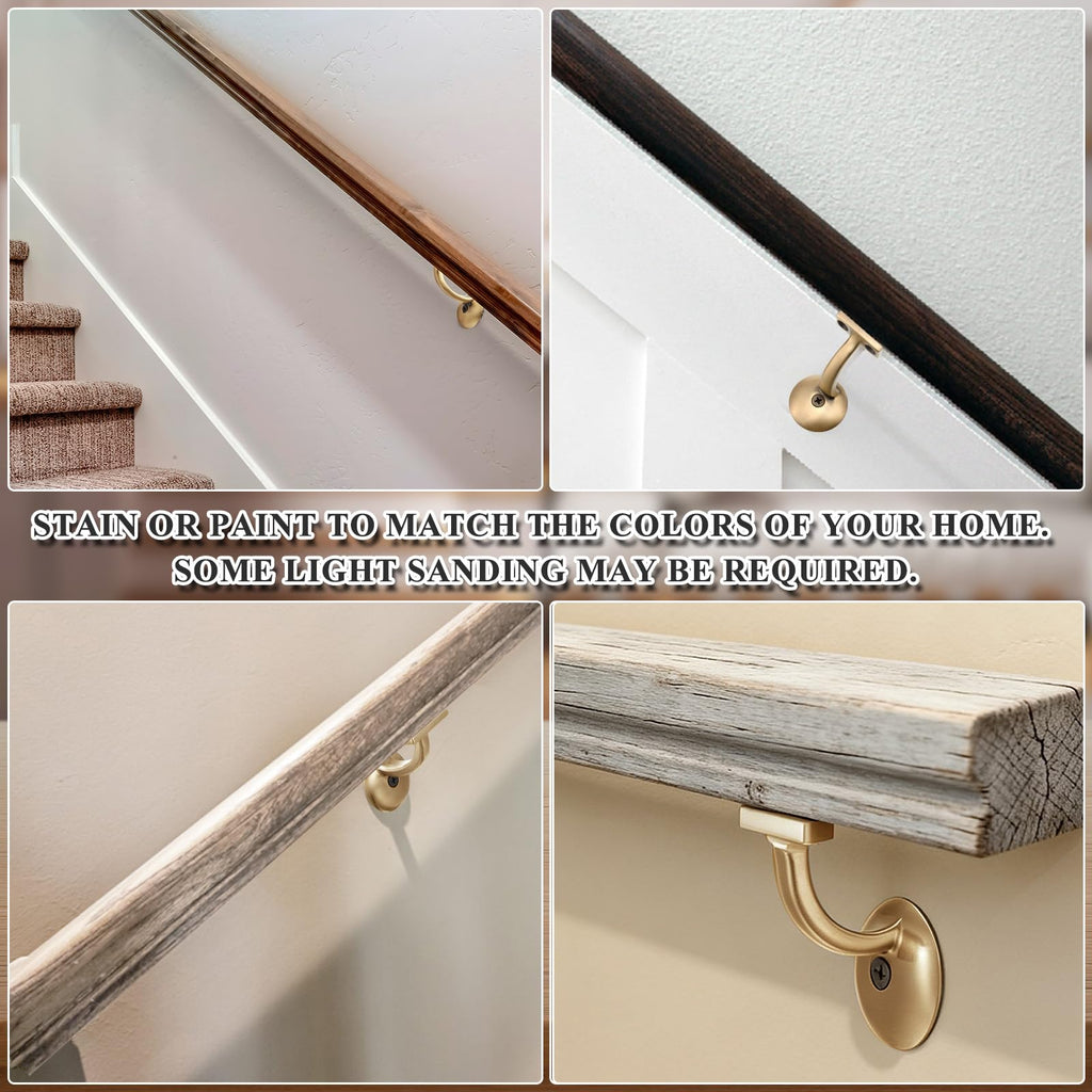 6010 Red Oak Handrail Kit 7 ft with Wall Returns and Wall Mount Brackets Indoor Wood Stairs Handrails Included Screws