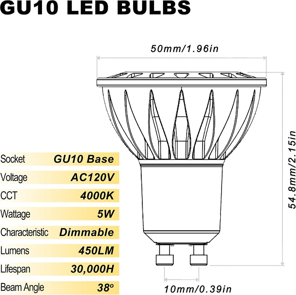 GU10 Dimmable Led Bulbs 120V 50W Equivalent 4000K Natural White