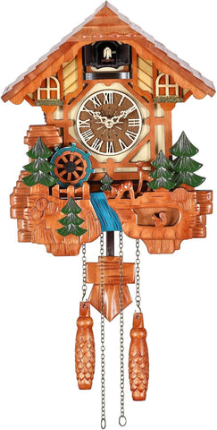 Kintrot Cuckoo Clock, Handcrafted Traditional Black Forest Chalet Style Wooden Wall Clock with Singing Bird, Rotating Waterwheel, and 12...