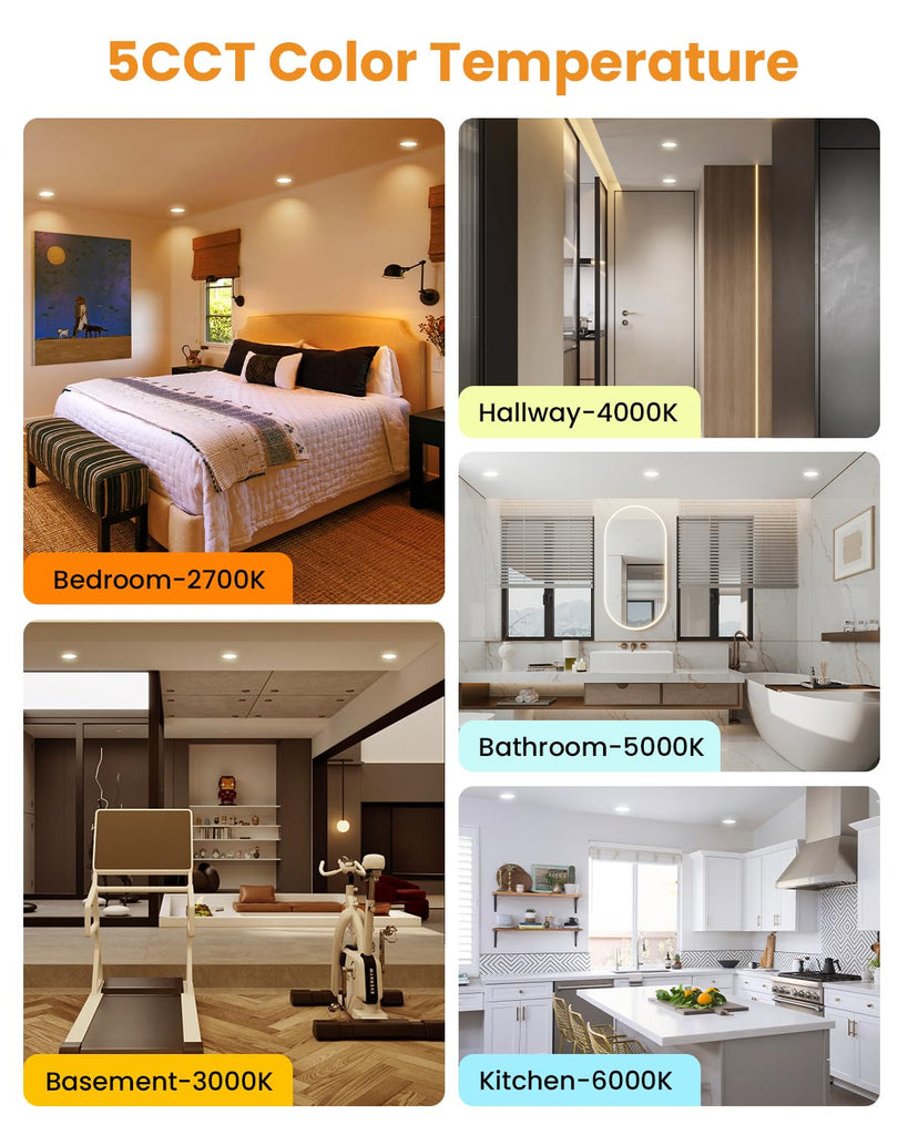 5/6 Inch LED Can Lights - Retrofit Recessed Lighting, 5CCT Selectable Dimmable Recessed Lighting, 13.5W 1200LM Can