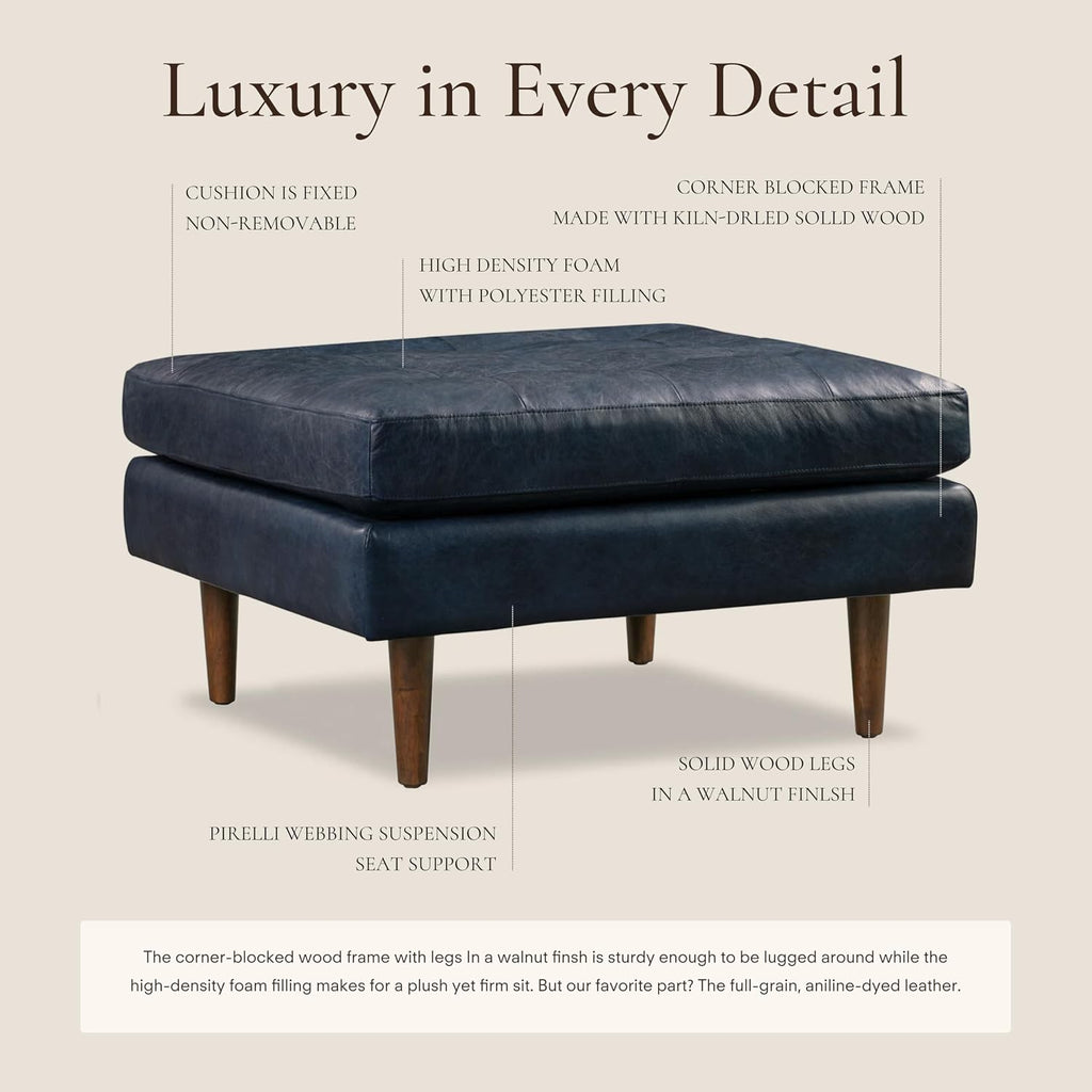 Napa Ottoman in Full-Grain Semi-Aniline Italian Tanned Leather in Midnight Blue