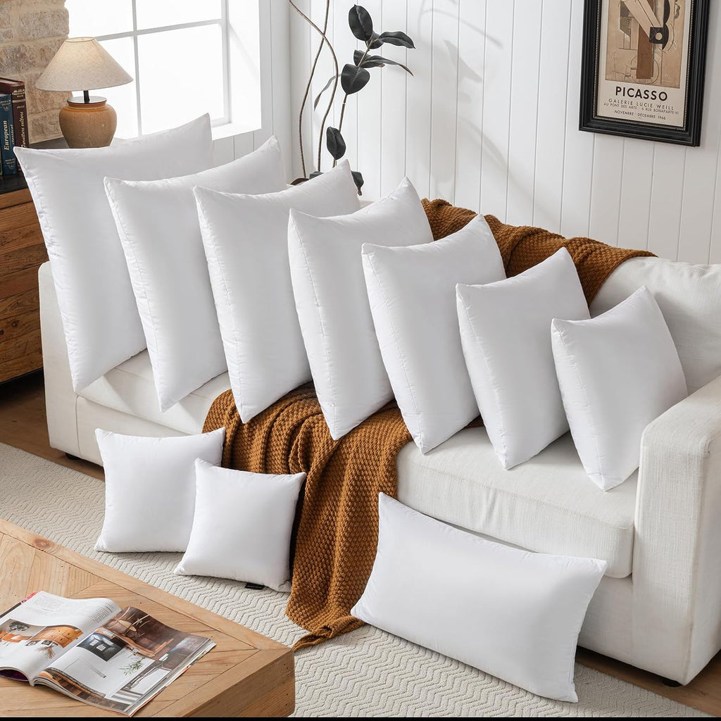 Hotel-Style 18x18 Goose Feather Pillow Insert for Sofa & Bed - 100% Odorless & Plump Cushion Filler - 233TC Cotton - Set of 2
