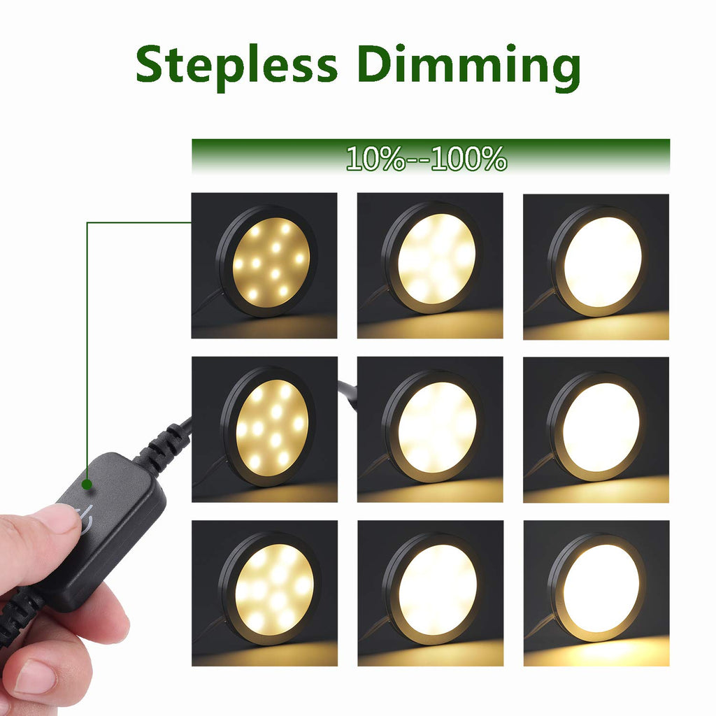 Under Cabinet LED Black Cover Puck Lighting Kit with Touch Dimmer Switch Cupboard Closet Lighting (3 Lights,Warm