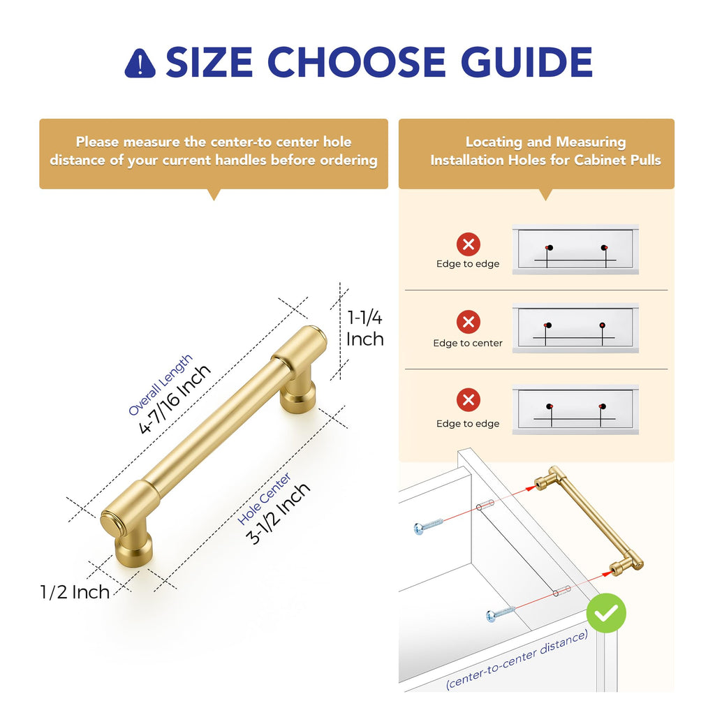 Brushed Gold Kitchen Pulls Cabinet Handles 3-1/2 Inch 20 Pack