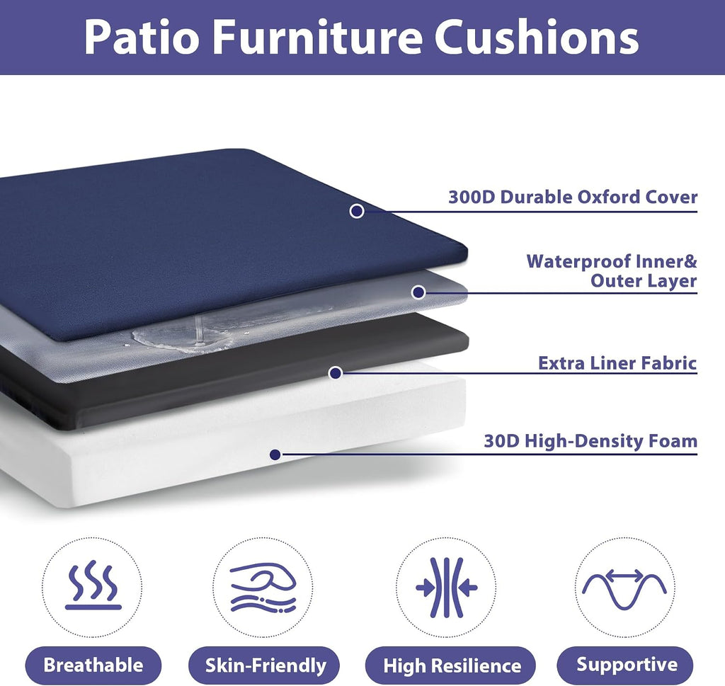 Outdoor Chair Cushions Set of 4 -Waterproof Outdoor Seat Cushions Furniture, Patio Chair Cushion with Handle and