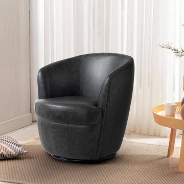 Faux Leather Swivel Barrel Accent Chairs, Fully Assembled, Black