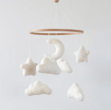 Cloud Crib Mobile Baby Mobile for Crib Neutral Boho Moon and Clouds Mobile Neutral Nursery Décor Boucle Mobile