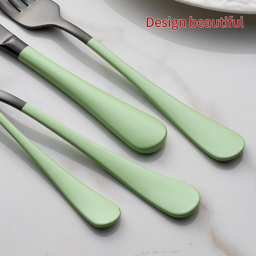 20-Pieces Green and Black Silverware Sets for 4,Green Handle Stainless Steel Cutlery Set, Include Forks Spoons and