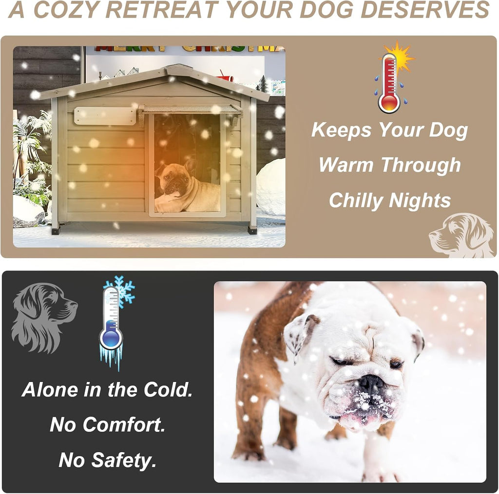 Outdoor Dog House with Chew-Proof Iron Frame, Wooden Dog Kennel Weatherproof, Removable Floor, Adjustable Vent Window