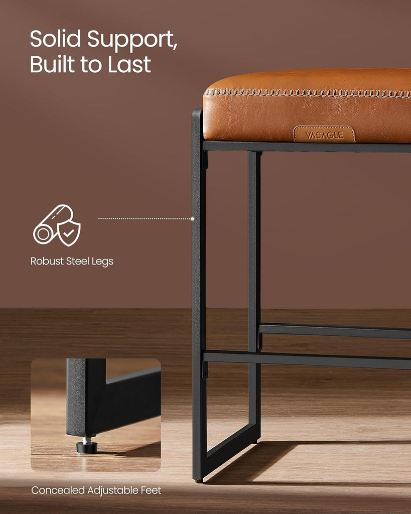 EKHO Collection - Bar Stools Set of 4, Counter Height Bar Stools, Synthetic Leather with Stitching, Mid-Century