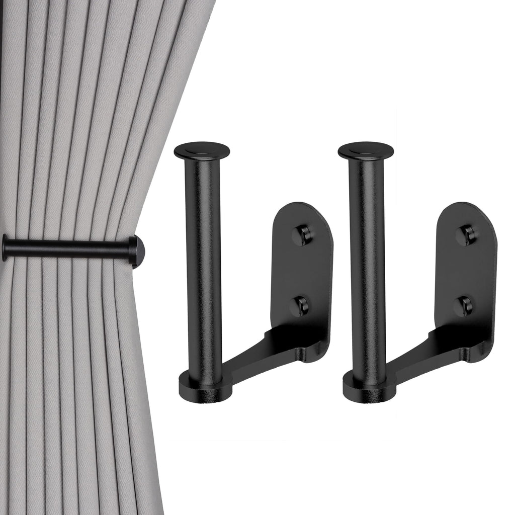 Adhesive Curtain Holdbacks No Drill Curtain Tiebacks, Black - 2 Pack