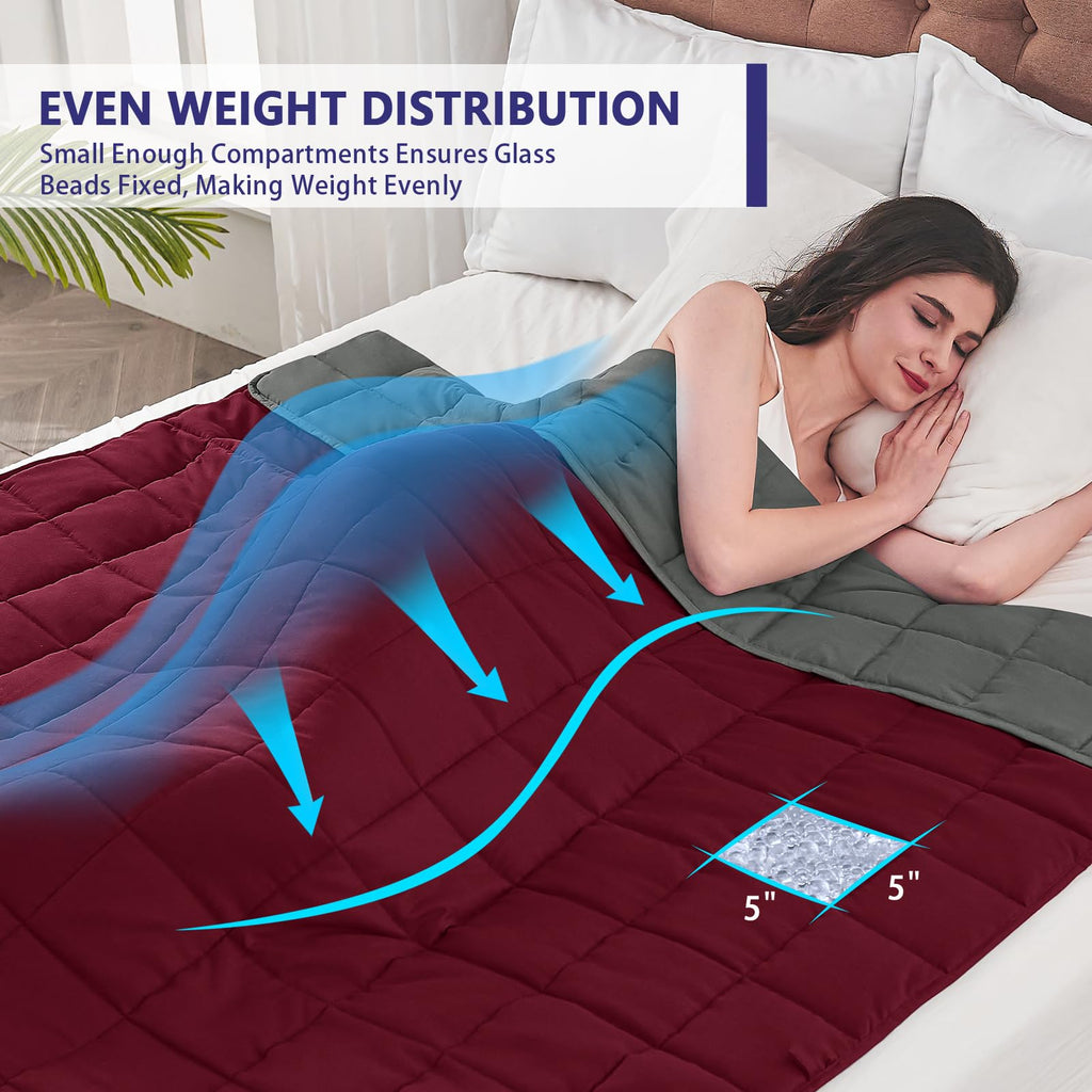Weighted Throw Blanket for Adults 25lbs Queen, 60" x 80", Red Grey