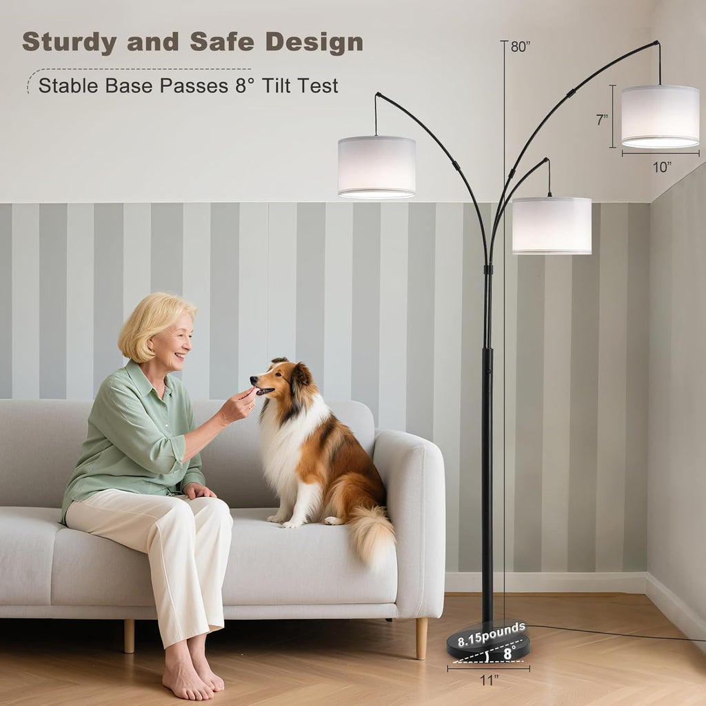 Floor lamp with Remote, 3 Light Arc Floor Lamps, 2400LM Tall Standing Floor Lamps with White Shades