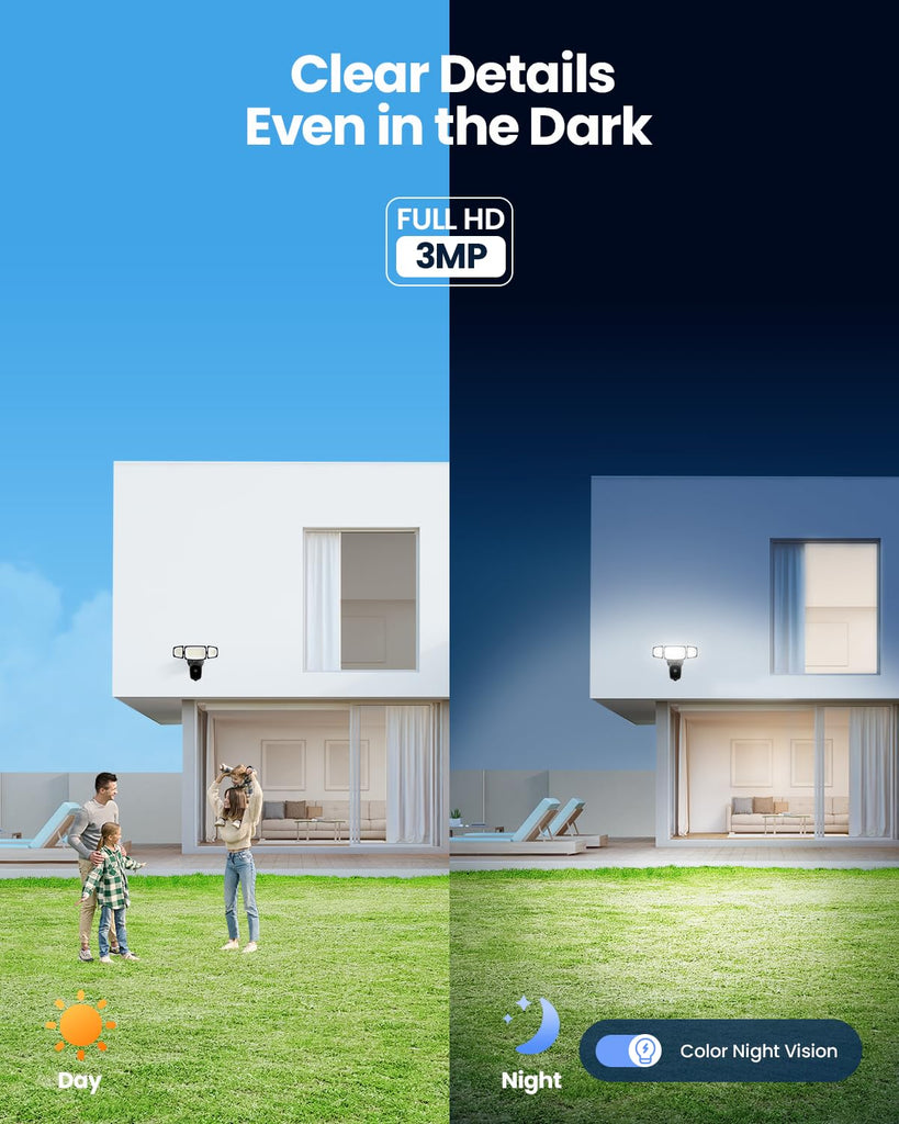 Floodlight Camera Outdoor - 2K QHD Security Cam with Motion-Activated Flood Lights, Custom Detection Zones, Color
