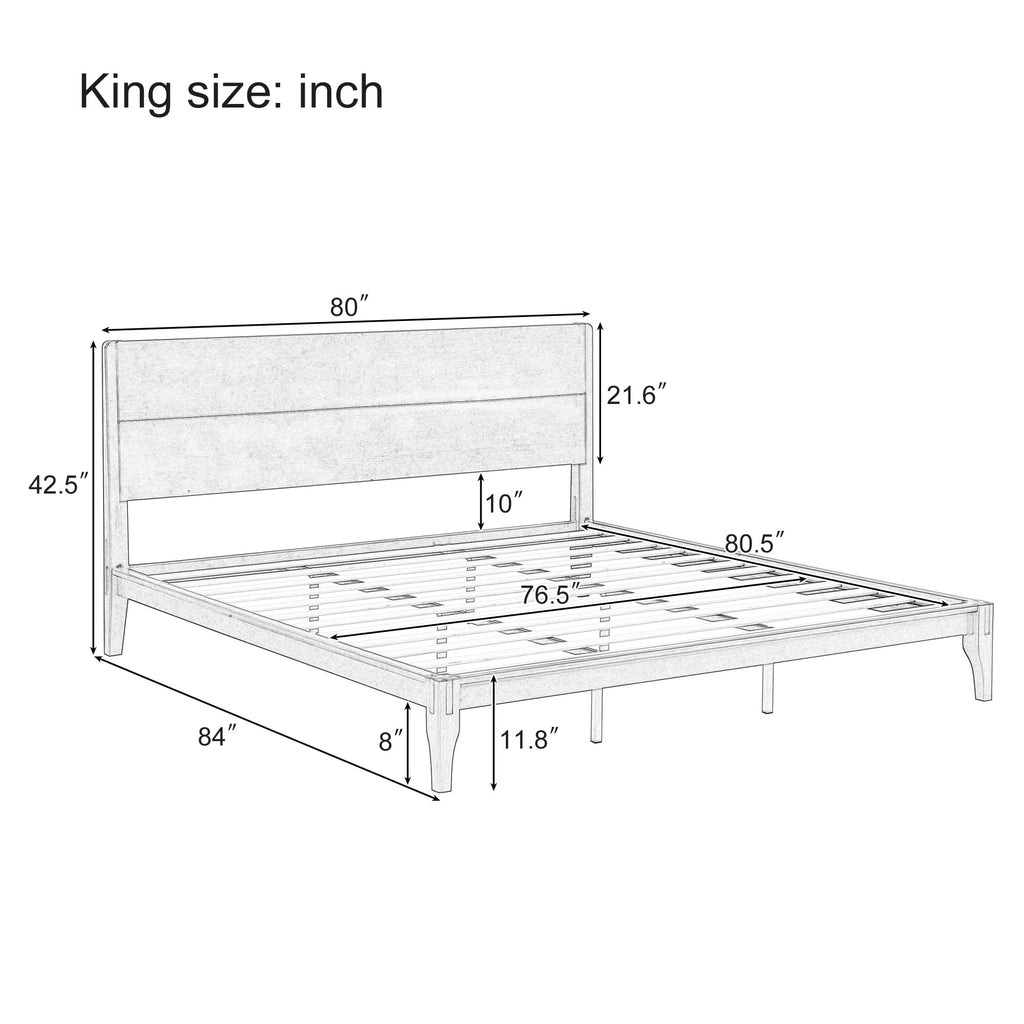 King Size Bamboo Platform Bed Frame with Tall Headboard, Brown