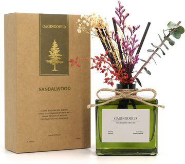 Reed Diffuser, 6.09 oz Earthy Sandalwood Scent Diffuser with Sticks & Dried Flowers, 120 Days Long Lasting diffusers