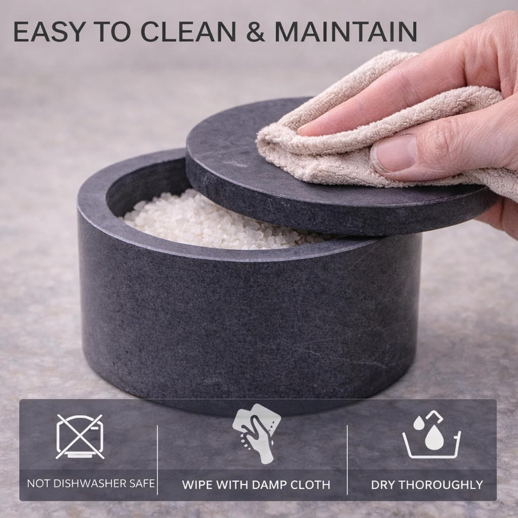 Round Marble Salt Box With Lid, 3.5" x 2"
