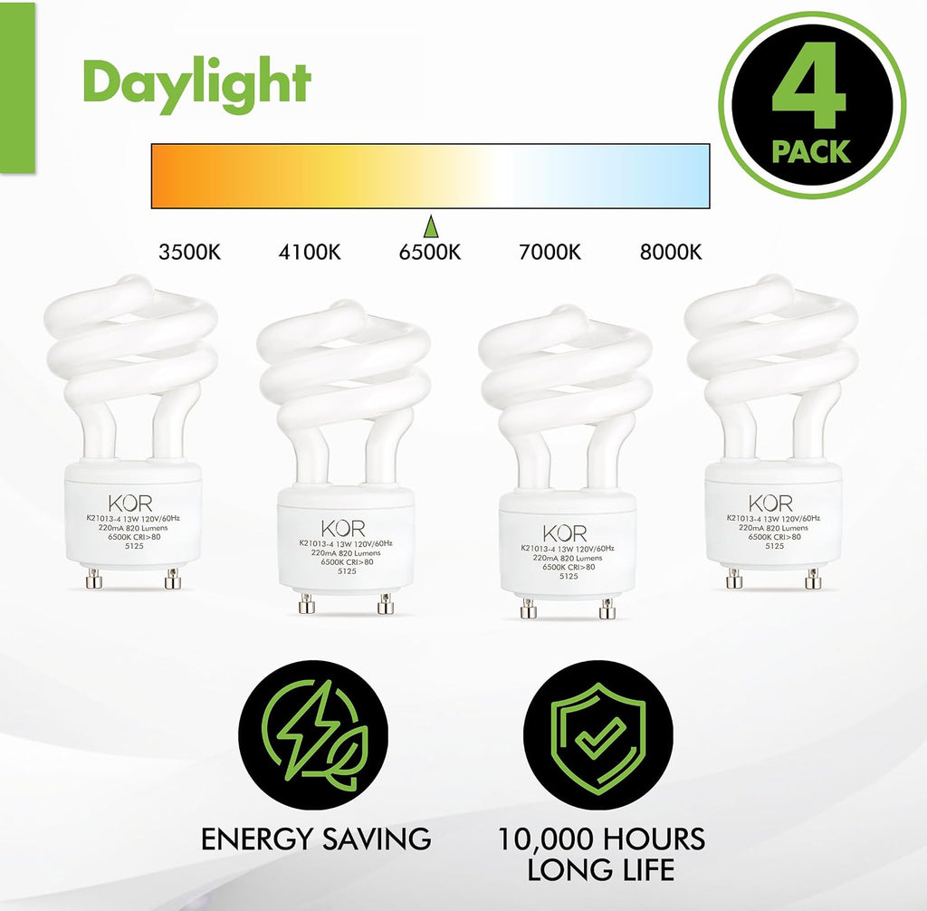 GU24 CFL Light Bulbs, 13W 60W Equivalent, 5000K Bright White, 4-Pack