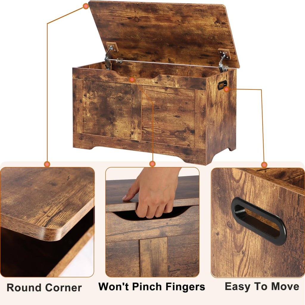 31.5" Storage Chest, Wooden Storage Bench, Lift Top Toy Chest | Large Toy Box with 2 Safety Hinges, Entryway Bench