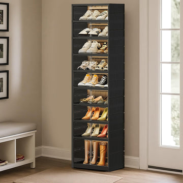 Foldable Shoe Rack Organizer, 9-Tier, 18 Pairs, 17.3" Wide, Black