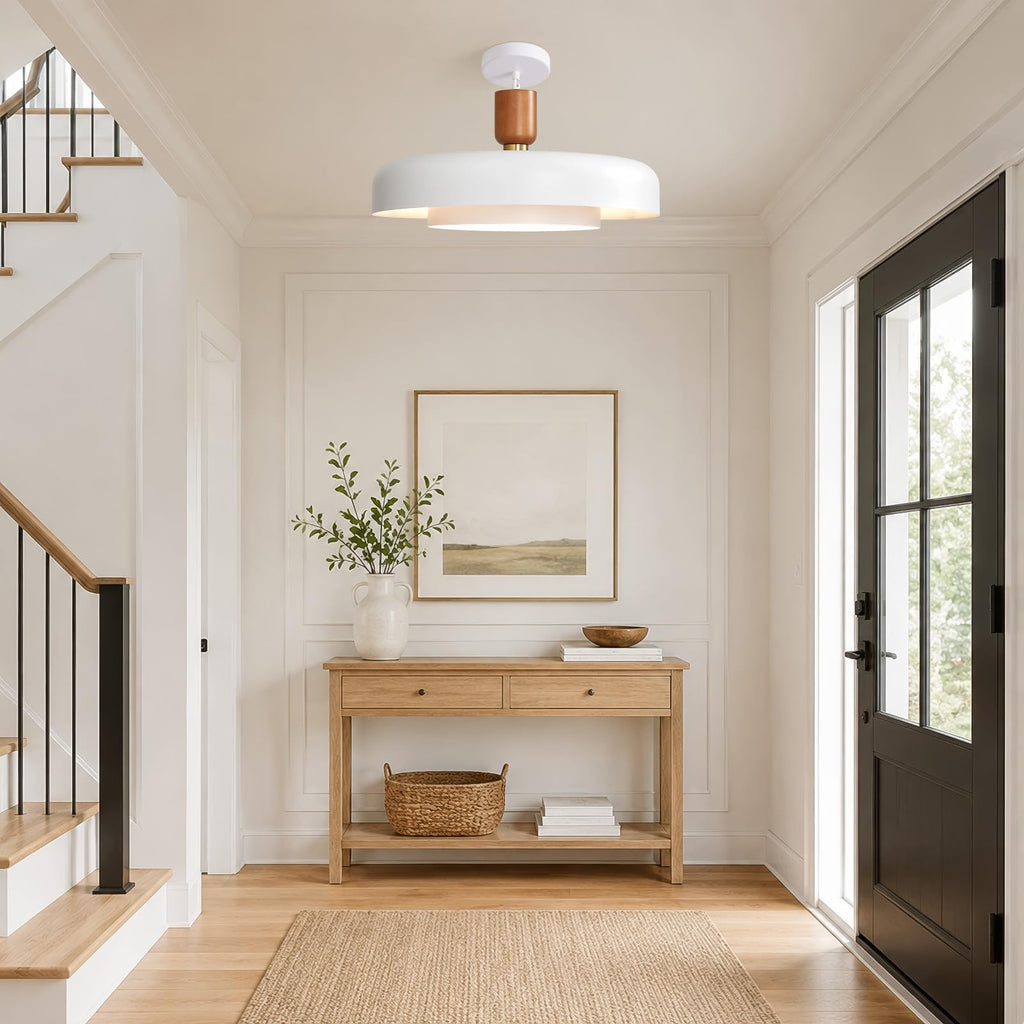Mid Century White Pendant Light: 20" 2-Tiered Modern Nordic Metal Lighting