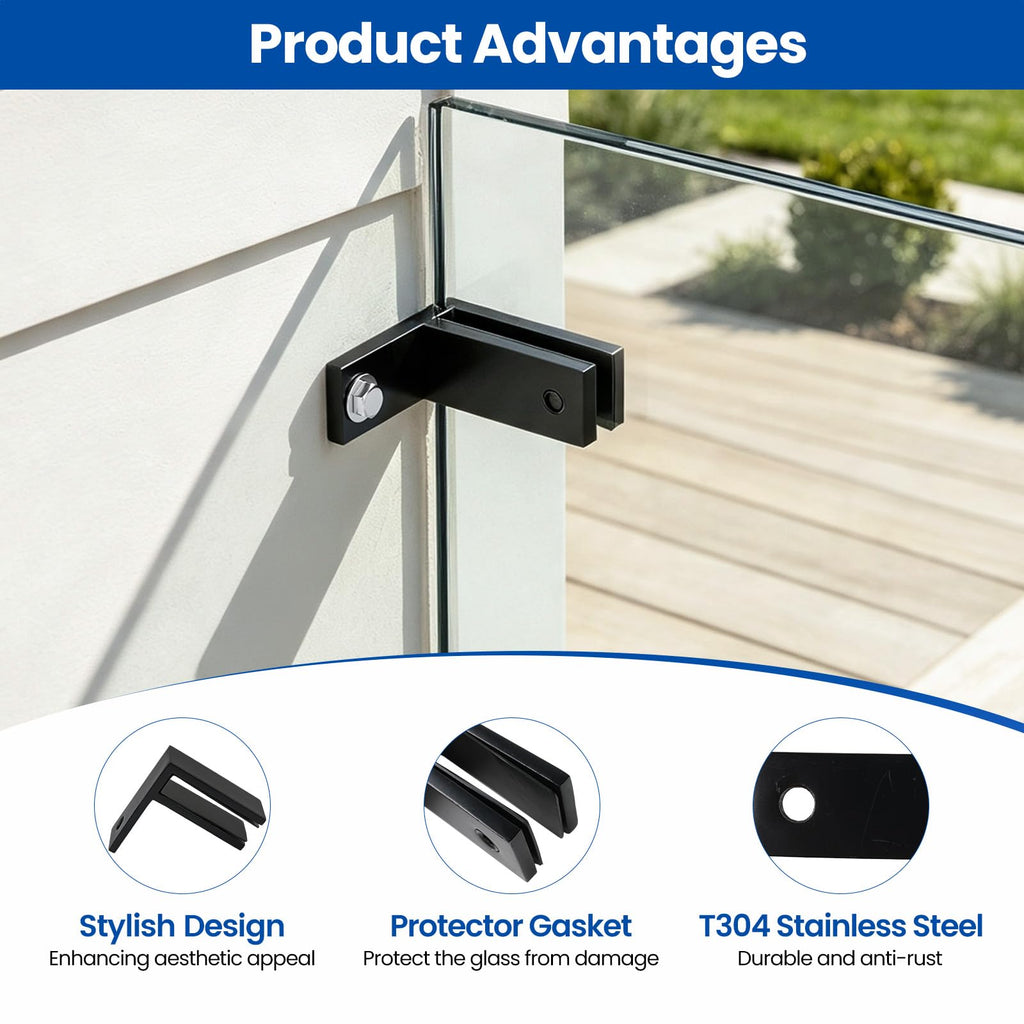 2Pack Black Glass Railing Clamp 90 Degrees Wall-to-Glass GA09 BB4