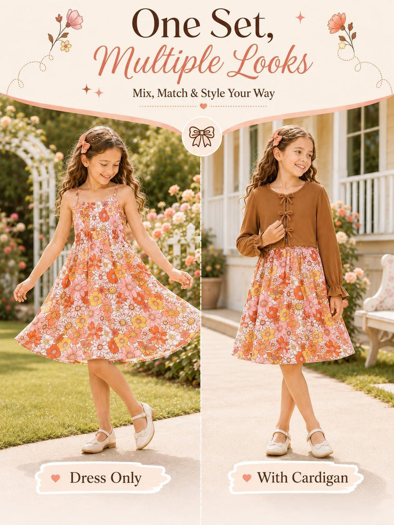 Girls Dress with Cardigan for 2 Piece Outfits