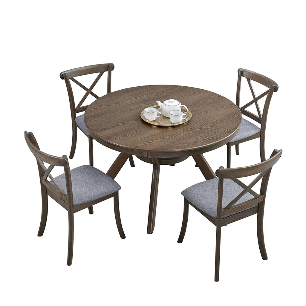 47.24 Solid Wood Dining Table for 4 to 6, Round Wooden Kitchen Table with Wooden Trestle Pedestal Base Living Room