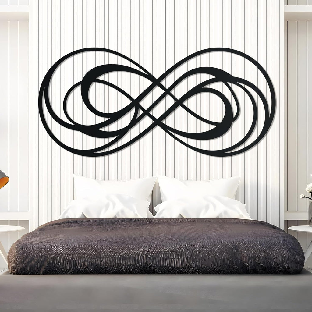 Layered Infinity Metal Wall Art, Abstract Loop Line Decor, Modern Wall Hanging Bedroom (Black, 24"x11"|60x28cm)