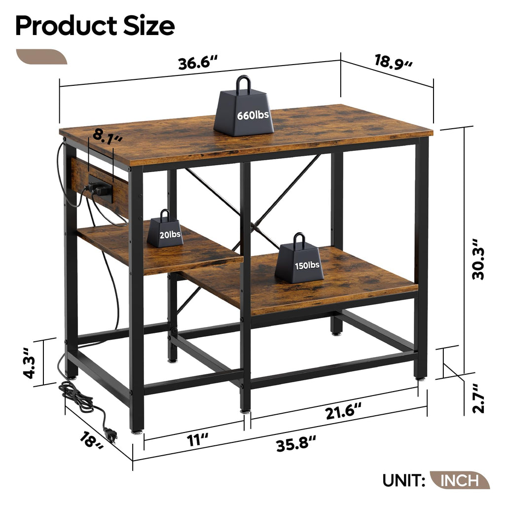 40-50 Gallon Fish Tank Stand with Power Outlet, Rustic Brown, 36x19