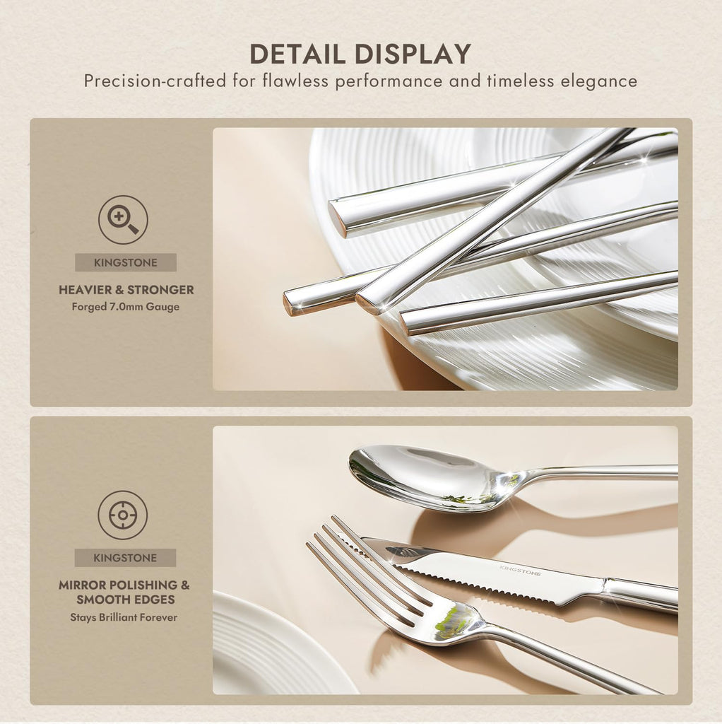 36-Piece Silverware Set with Steak Knives, Forged Flatware Cutlery for 6