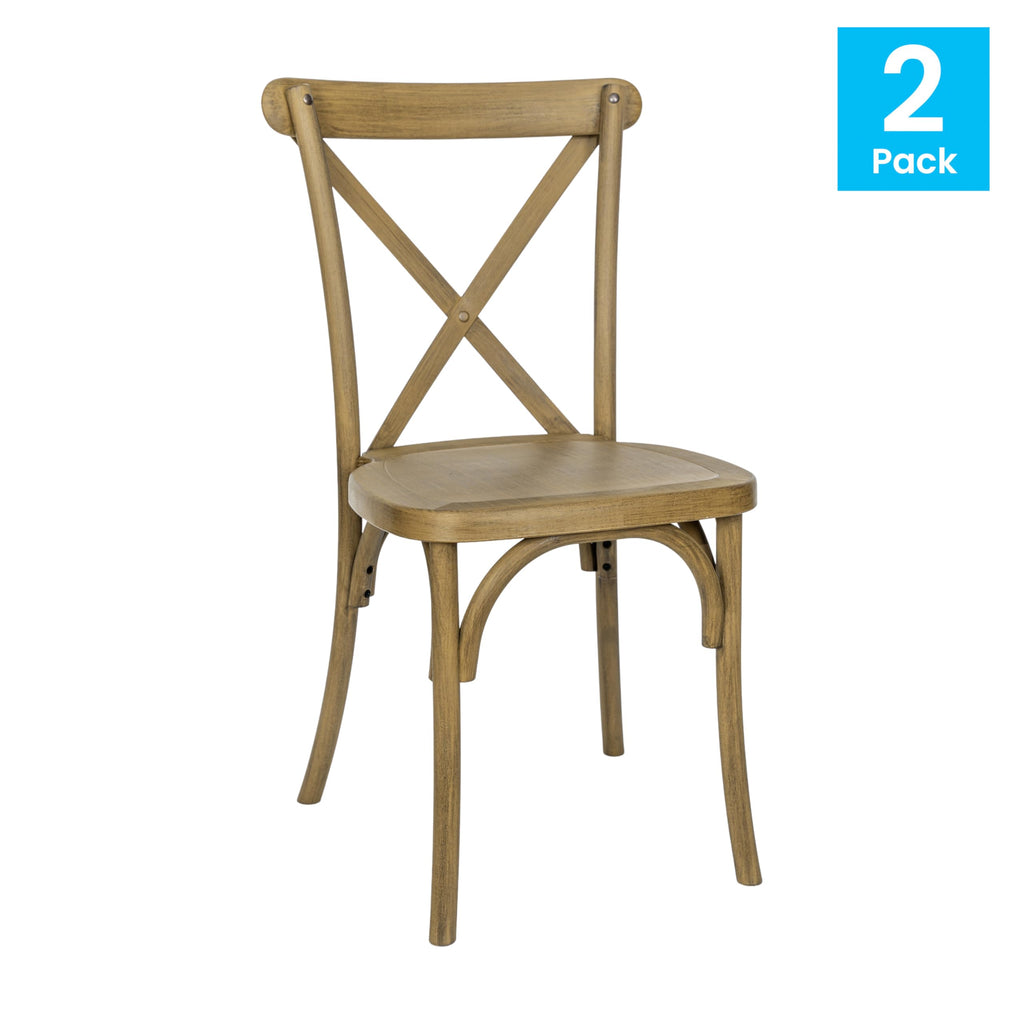 Resin Cross Back Chair, Chestnut, 2-Pack